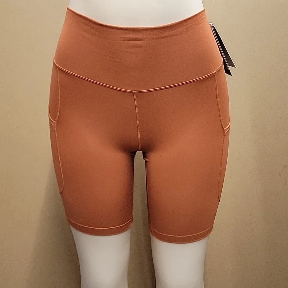 Women's High-Waisted Orange Shorts - Picture 1 of 9